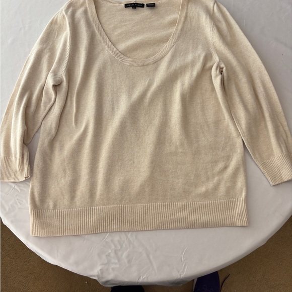 JEANNE PIERRE Women's Large Cream Sweater 100% Cotton Scoop Neck Classic Work - Picture 6 of 9